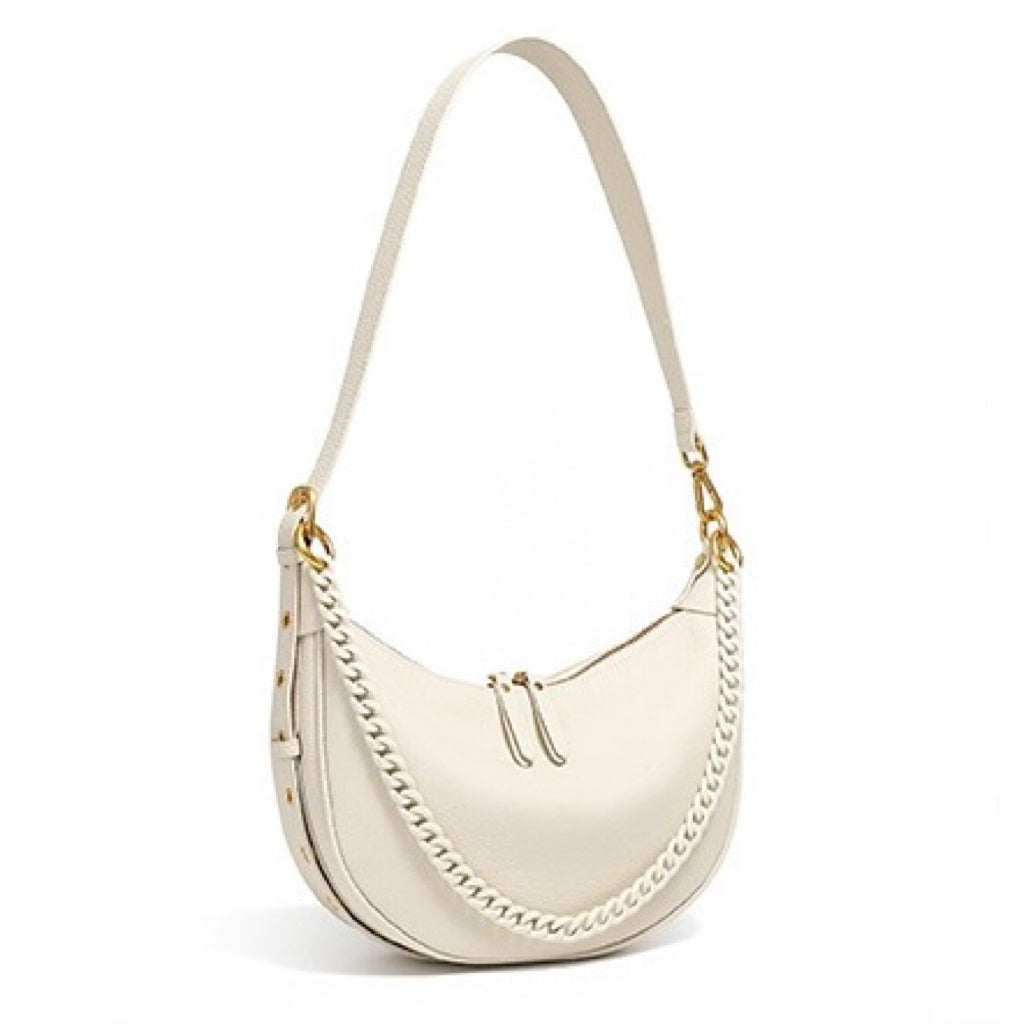 Women’s Genuine Leather Baguette Dumpling Bag with Luxe Chain