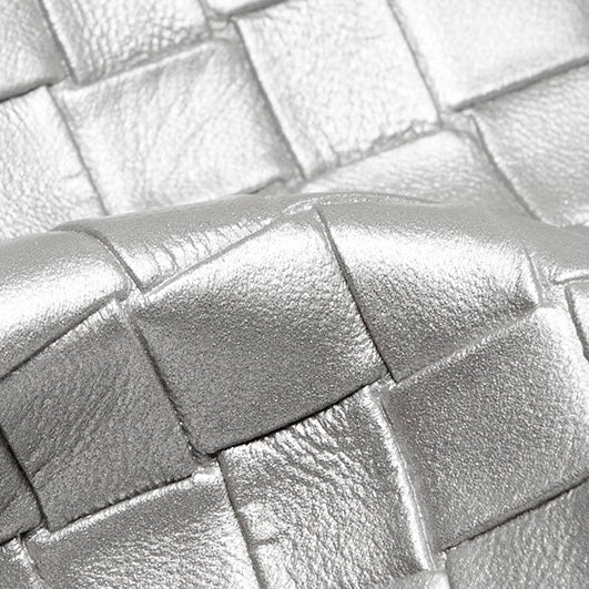 Pearl Button Women's Genuine Leather Woven Crossbody Phone Bag