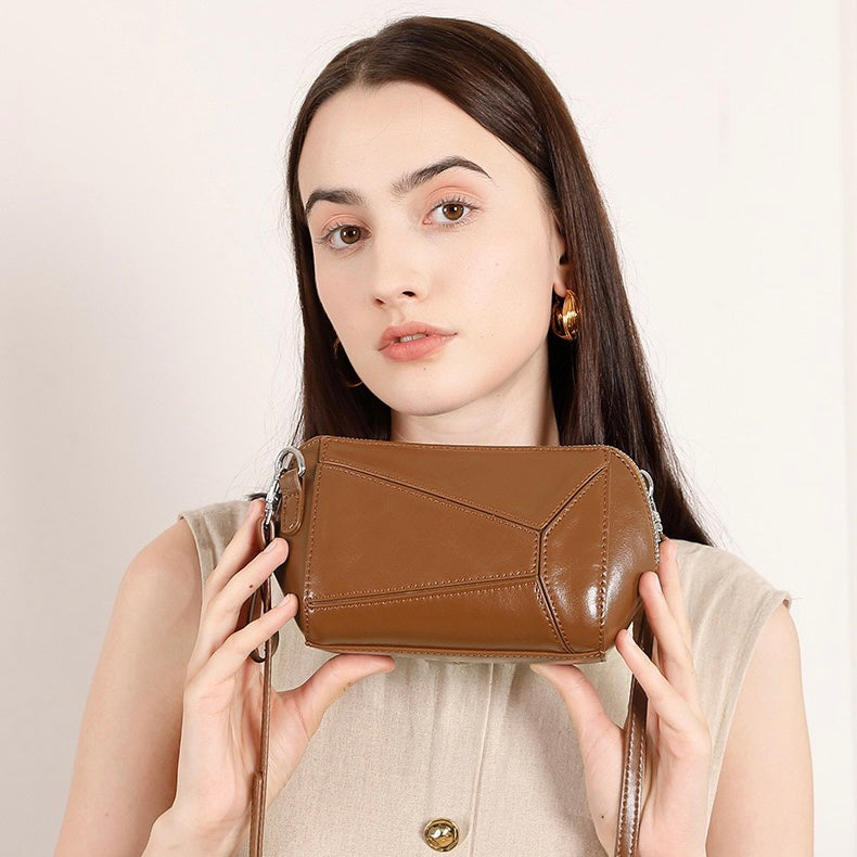 Women's Vintage Genuine Leather Geometric Patchwork Crossbody Bag