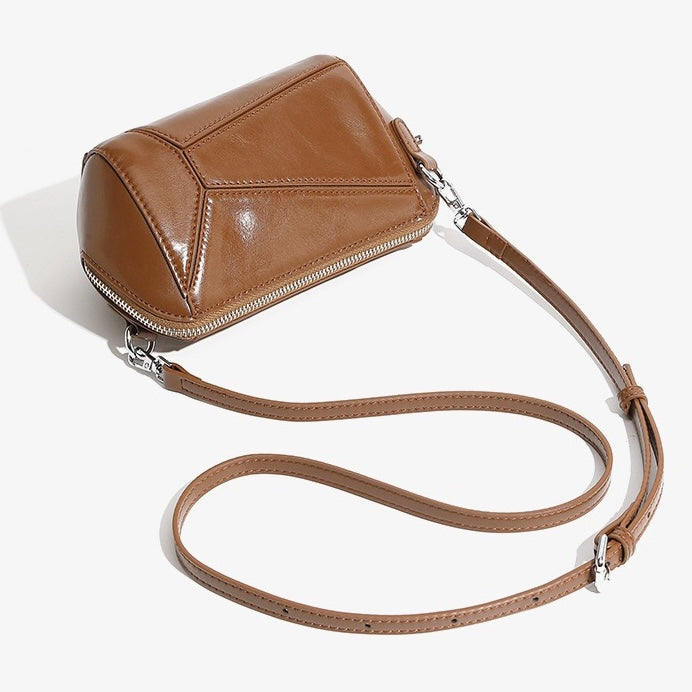 Women's Vintage Genuine Leather Geometric Patchwork Crossbody Bag