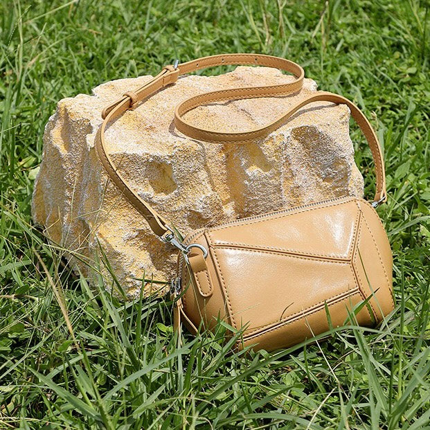 Women's Vintage Genuine Leather Geometric Patchwork Crossbody Bag