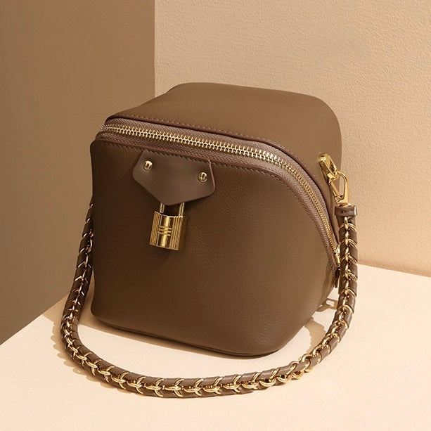 Women's Genuine Leather Square Elephant Bucket Bag