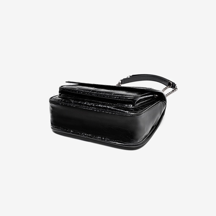 Women’s Genuine Leather Chain Detail Large Capacity Messenger Shoulder Bag