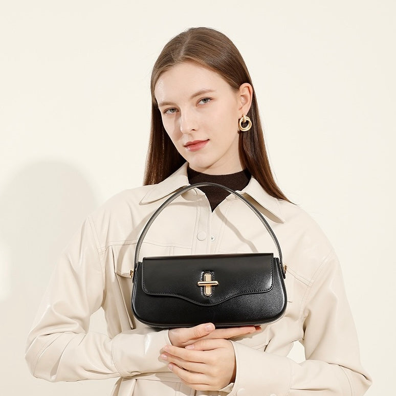 Women's Genuine Leather Shoulder Crossbody Baguette Bag