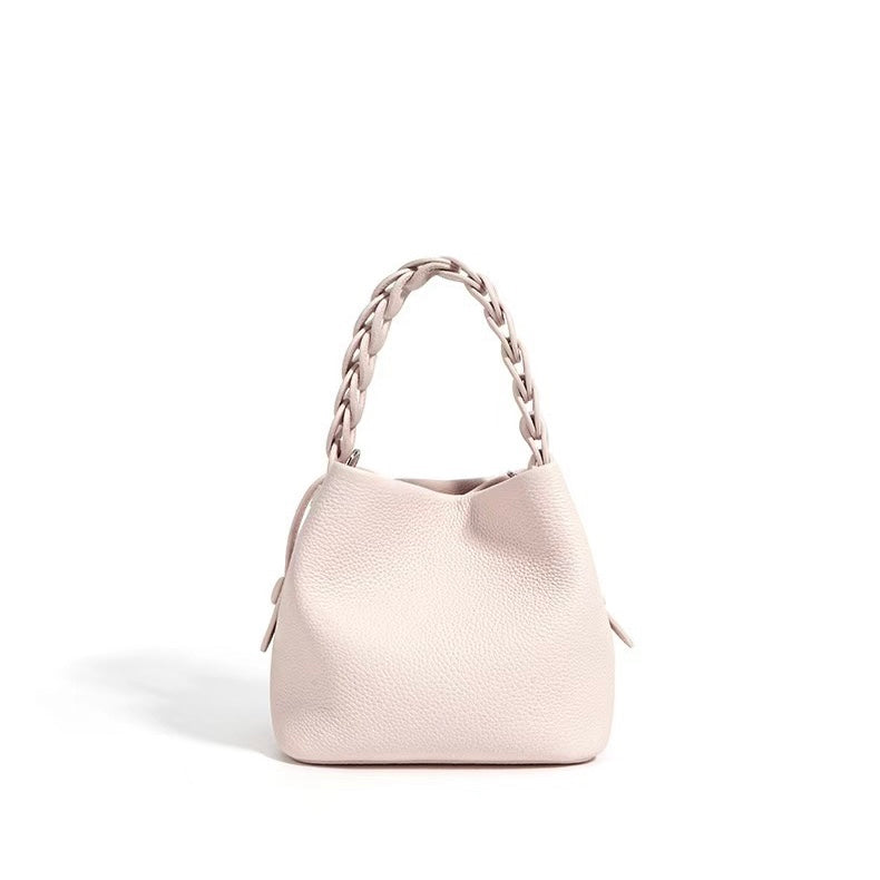 Women's Genuine Top-Grain Leather Versatile Commuting Bucket Bag Single-Shoulder Crossbody Elegant Handheld Bag