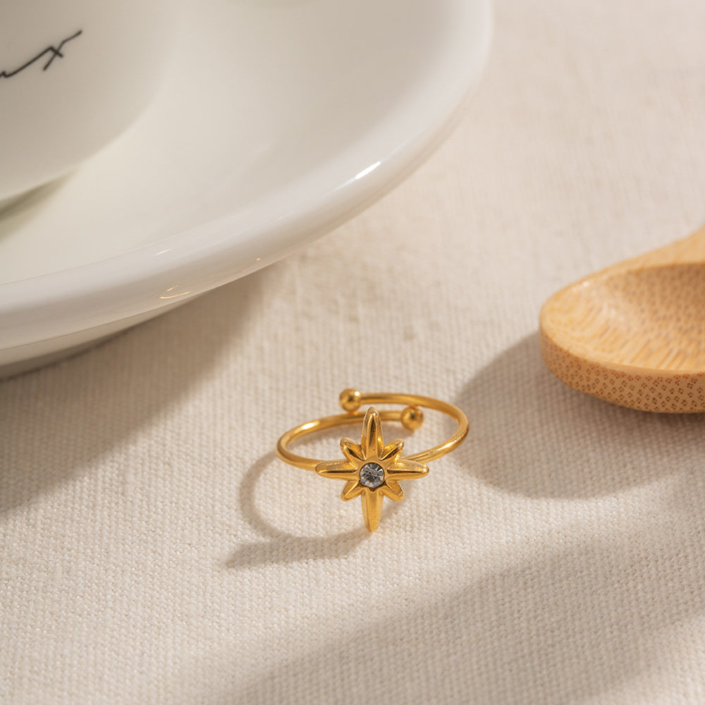 Octagram Ring Inlaid with White Diamonds