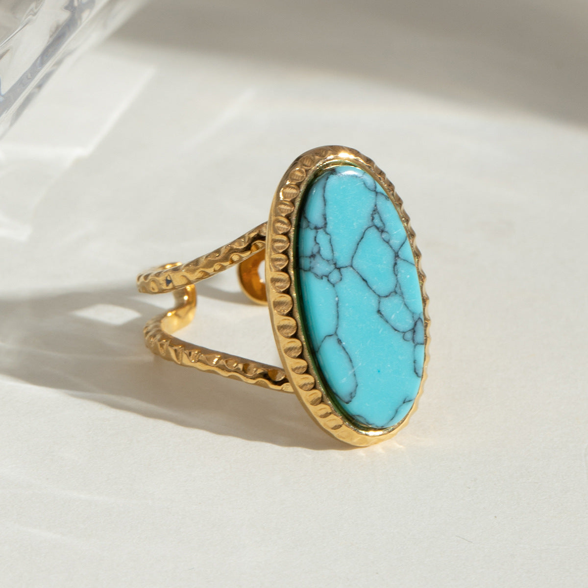 Luxury Oval Turquoise Tiger's Eye Ring (Adjustable)