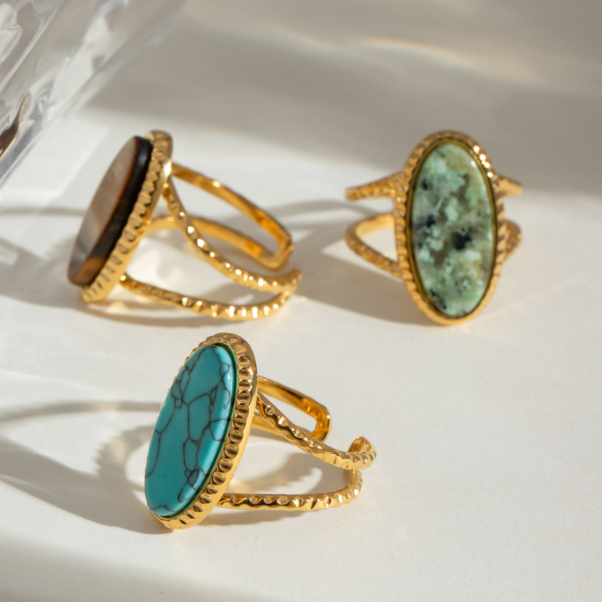 Luxury Oval Turquoise Tiger's Eye Ring (Adjustable)