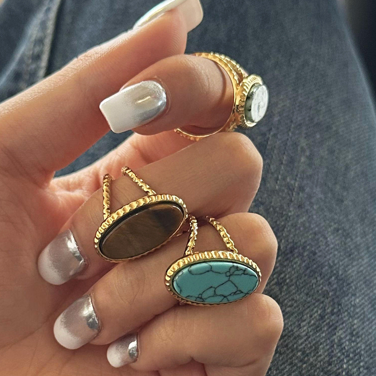 Luxury Oval Turquoise Tiger's Eye Ring (Adjustable)